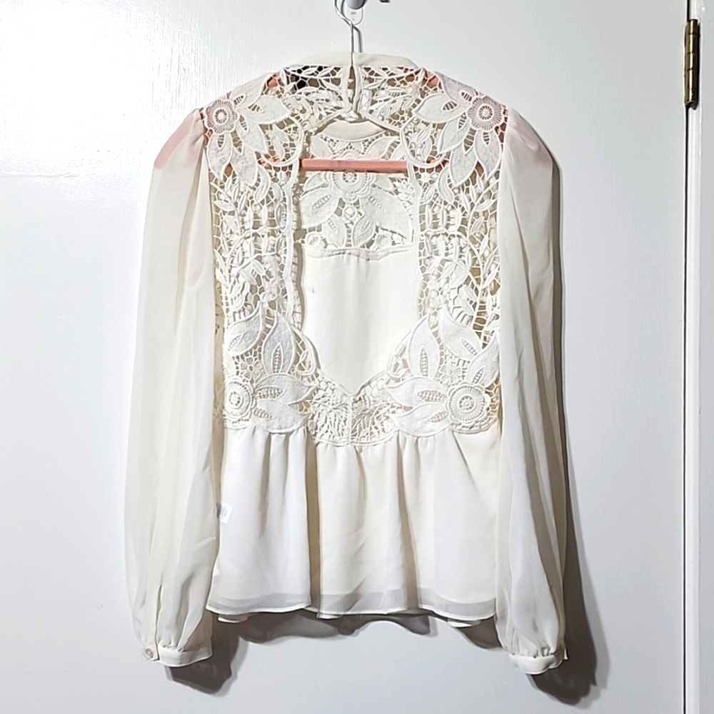 Express Cream Victorian Boho Style Open Back Blou… - image 2